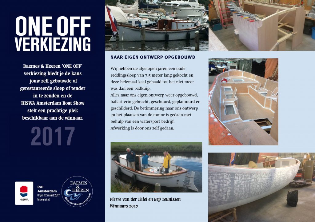 One Off Verkiezing HISWA Amsterdam Boat Show 2017 RAI Daemes en Heren Alles over sloepen en tenders Sloepenboekje Pierre van der Thiel en Bep Teunissen
